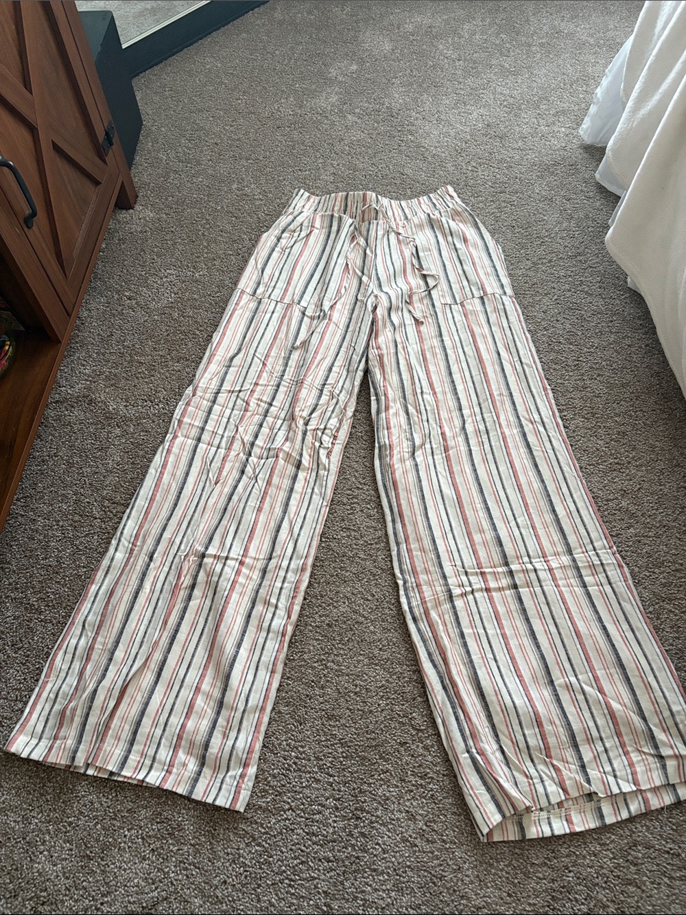 Striped Wide-Leg Pants in Cream and Coral